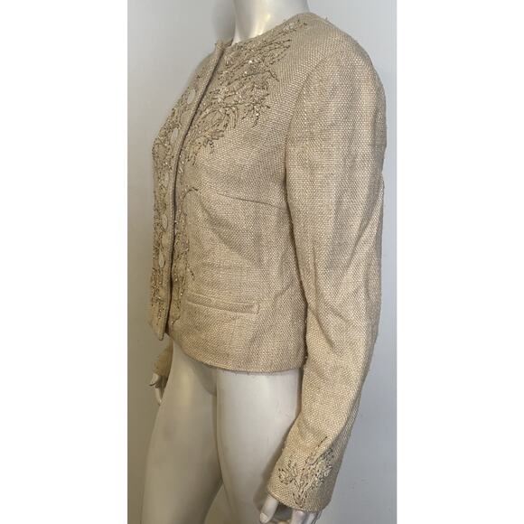 Ralph Lauren Purple Label Beige Silk Beaded Jacket 12 Button Front - Picture 4 of 15